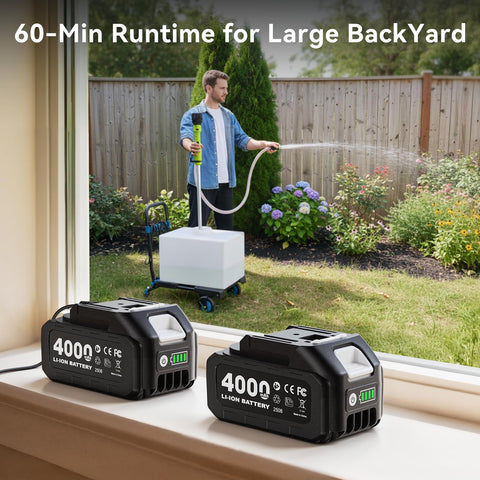 TaskStar cordless stick pump offers 60-minute runtime for extended outdoor use.