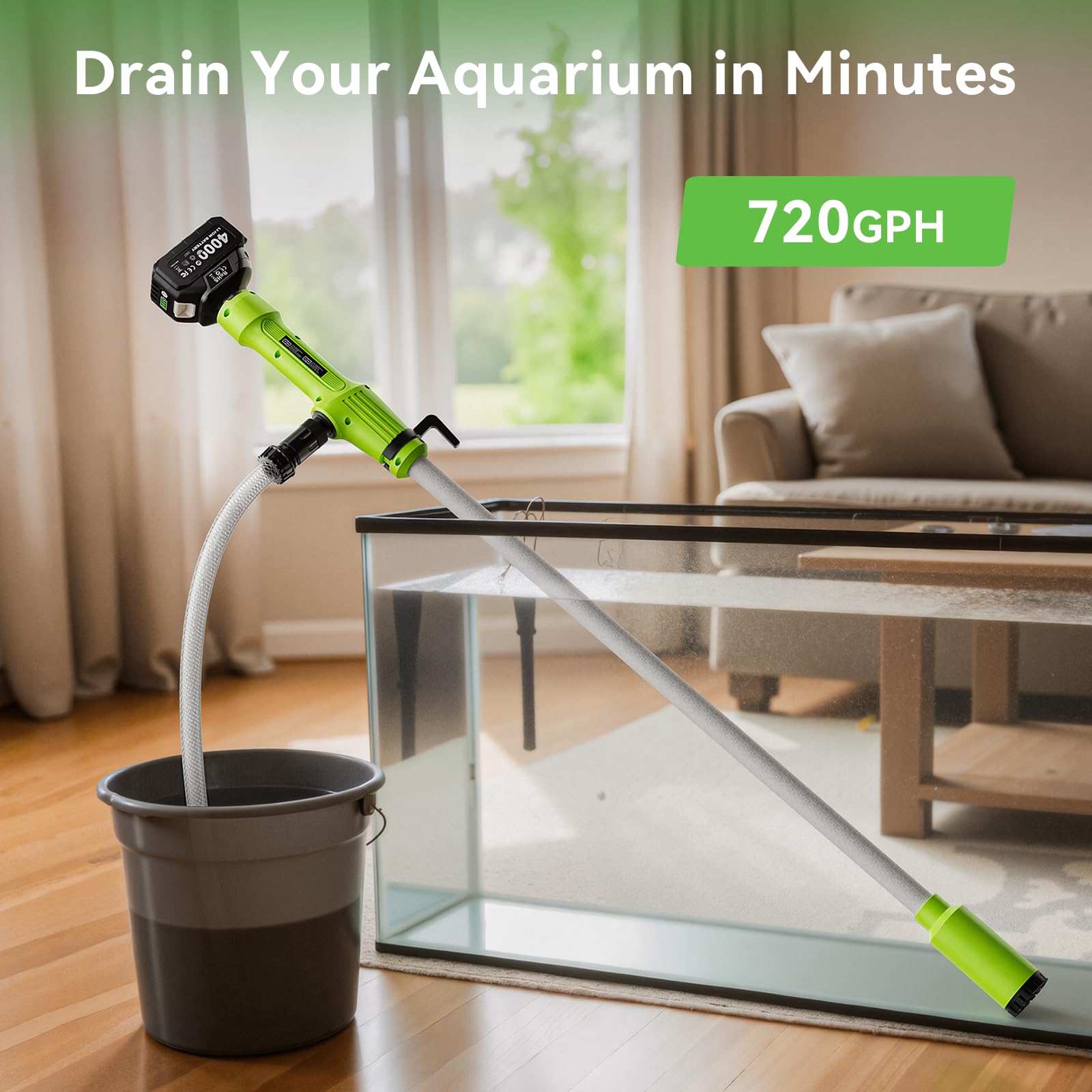 TaskStar cordless stick pump drains to 0.5 inches for minimal residual water.