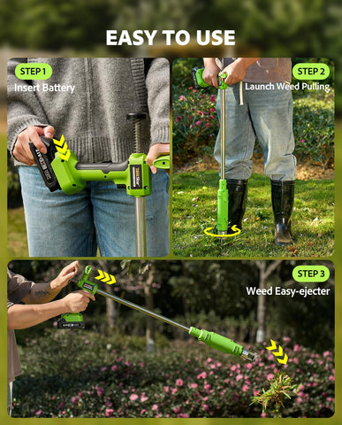 Dandelion being removed from soil with TaskStar puller.