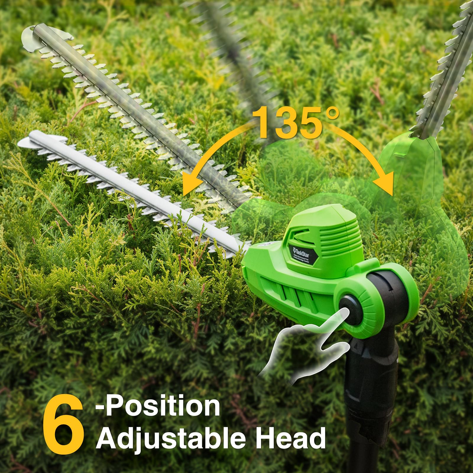 Rotating head at 135 degrees for versatile angle cutting