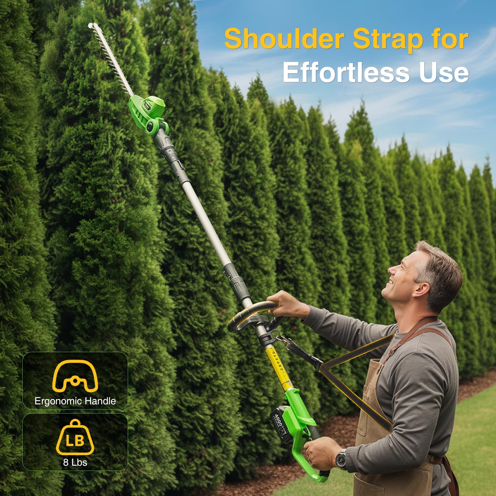 Shoulder strap and ergonomic handle for comfortable long use