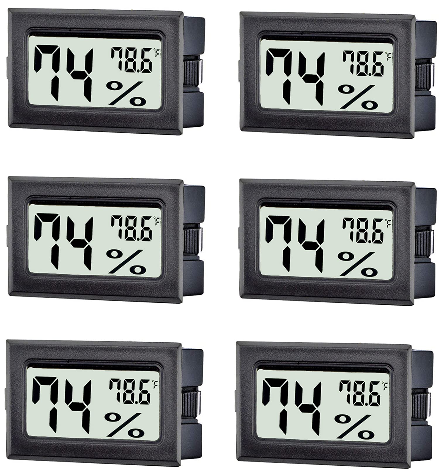 TASOGEN 6-pack mini thermometer-hygrometer with clear display for quick room climate checks.