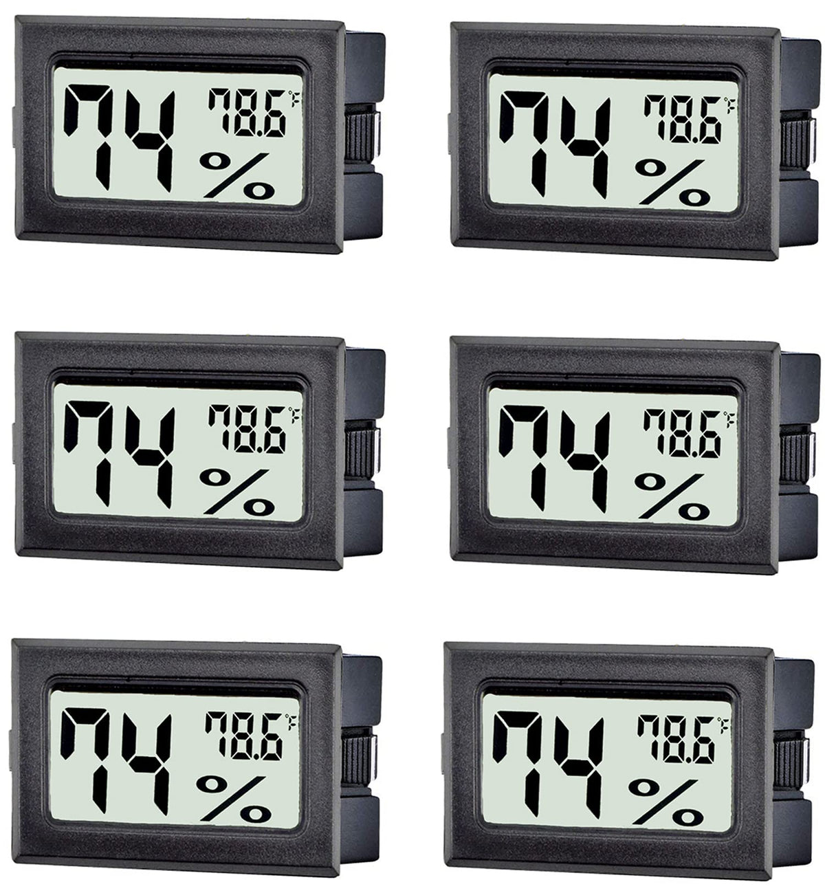 TASOGEN 6-pack mini thermometer-hygrometer with clear display for quick room climate checks.
