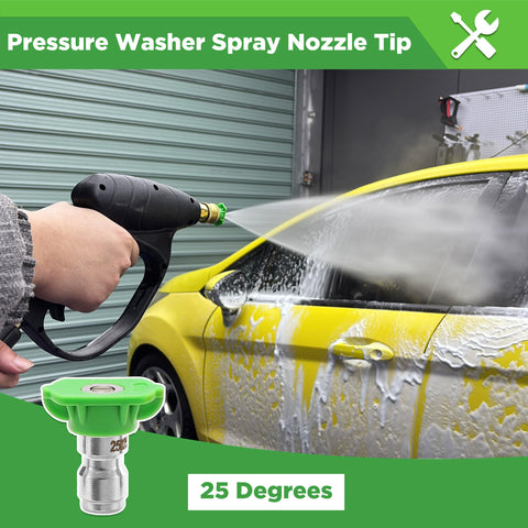 TasuoX green nozzle tip attached to a pressure washer for siding refresh