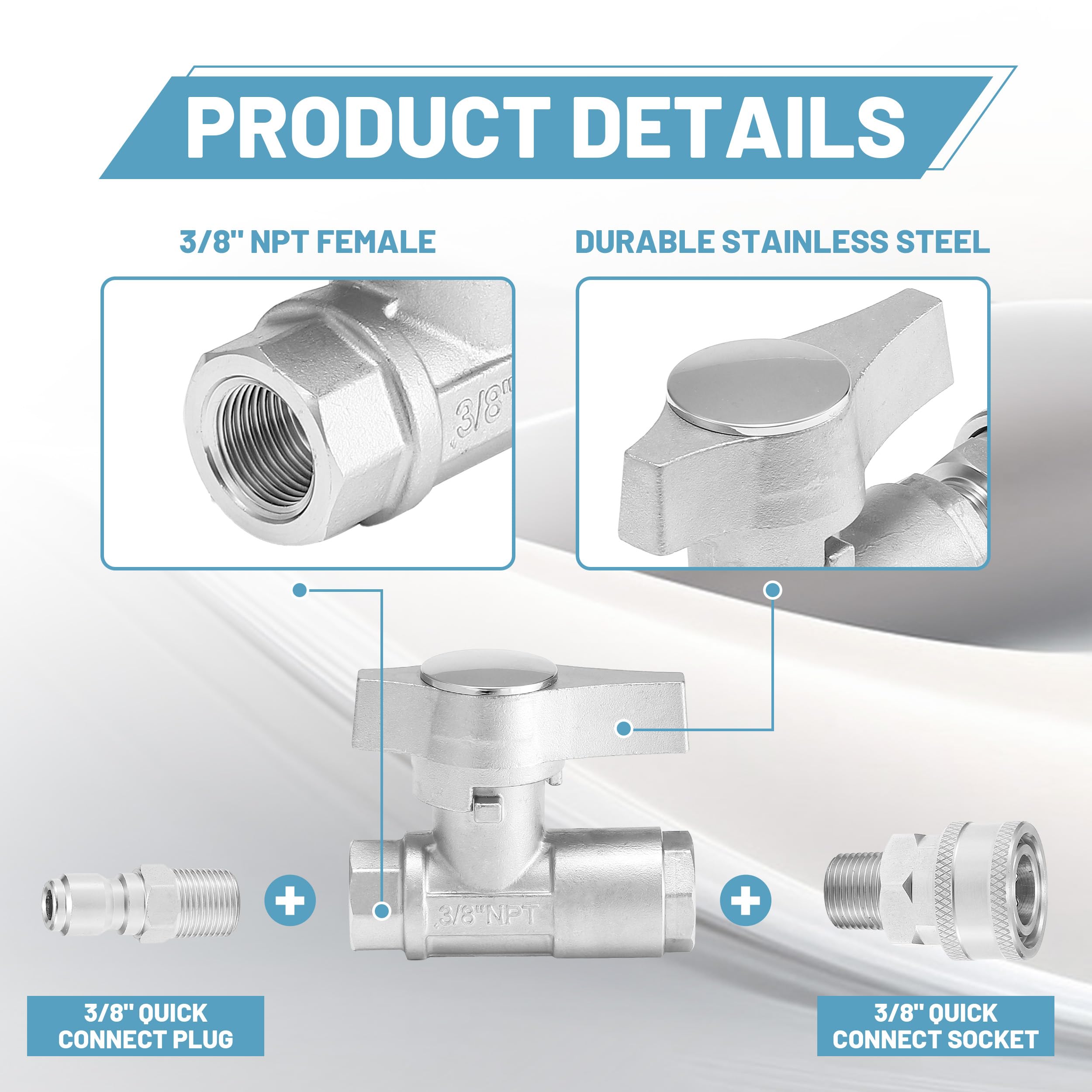 Tasuo-X 3/8-inch fittings offer quick-connect compatibility.
