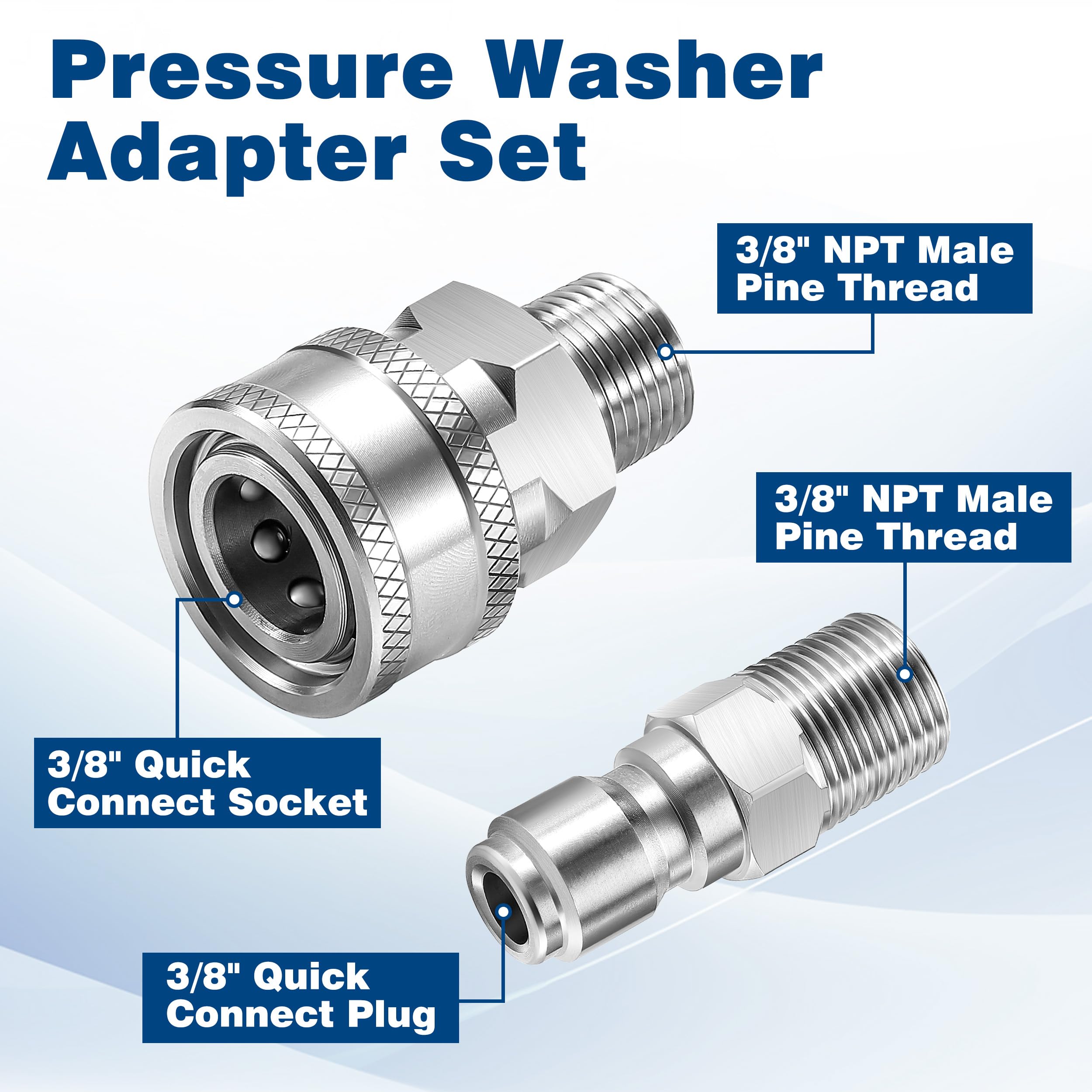 TasuoX 3/8-inch NPT male thread fittings ensure universal compatibility with hoses and surface cleaners