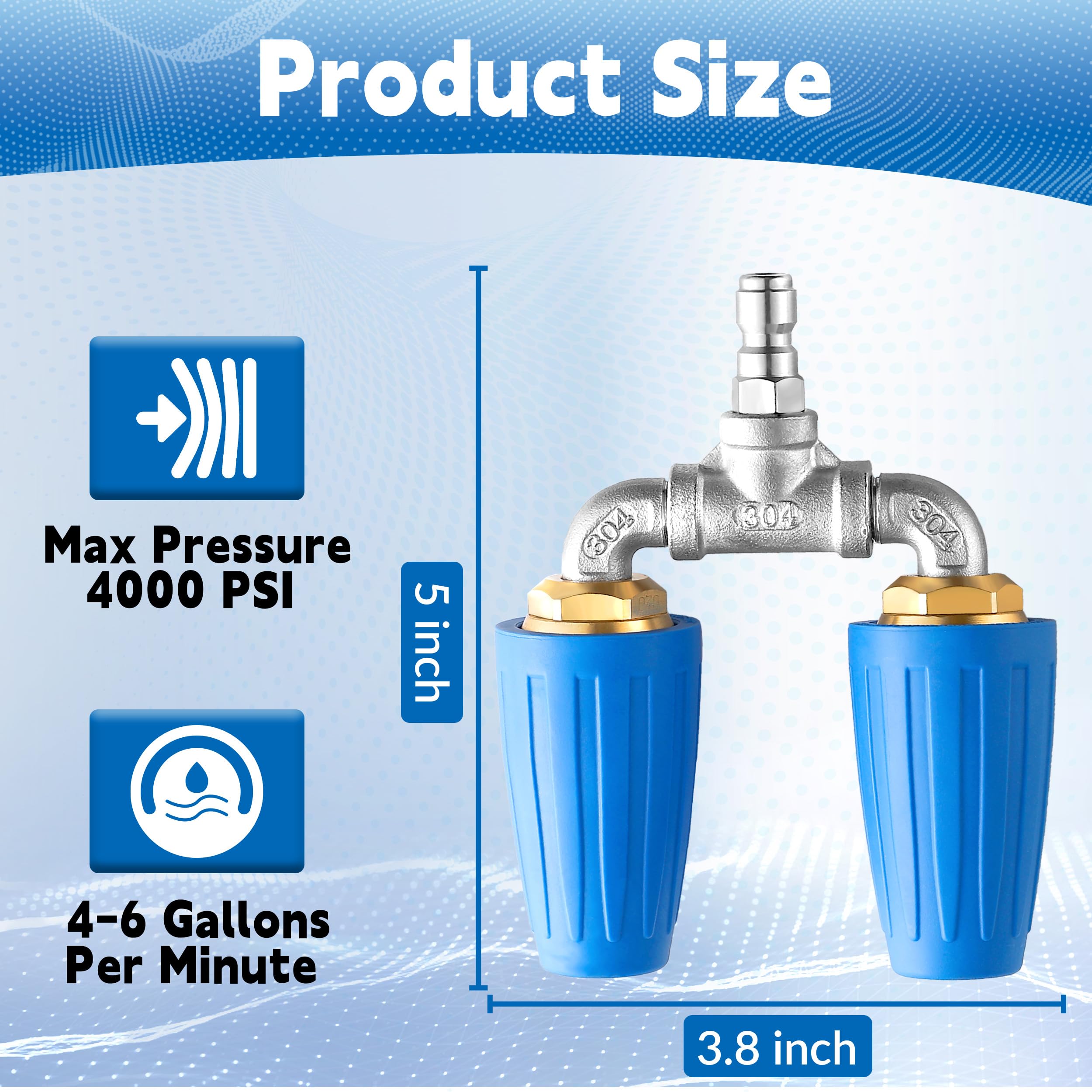 TasuoX 2.0mm orifice turbo nozzle for strong cleaning power.
