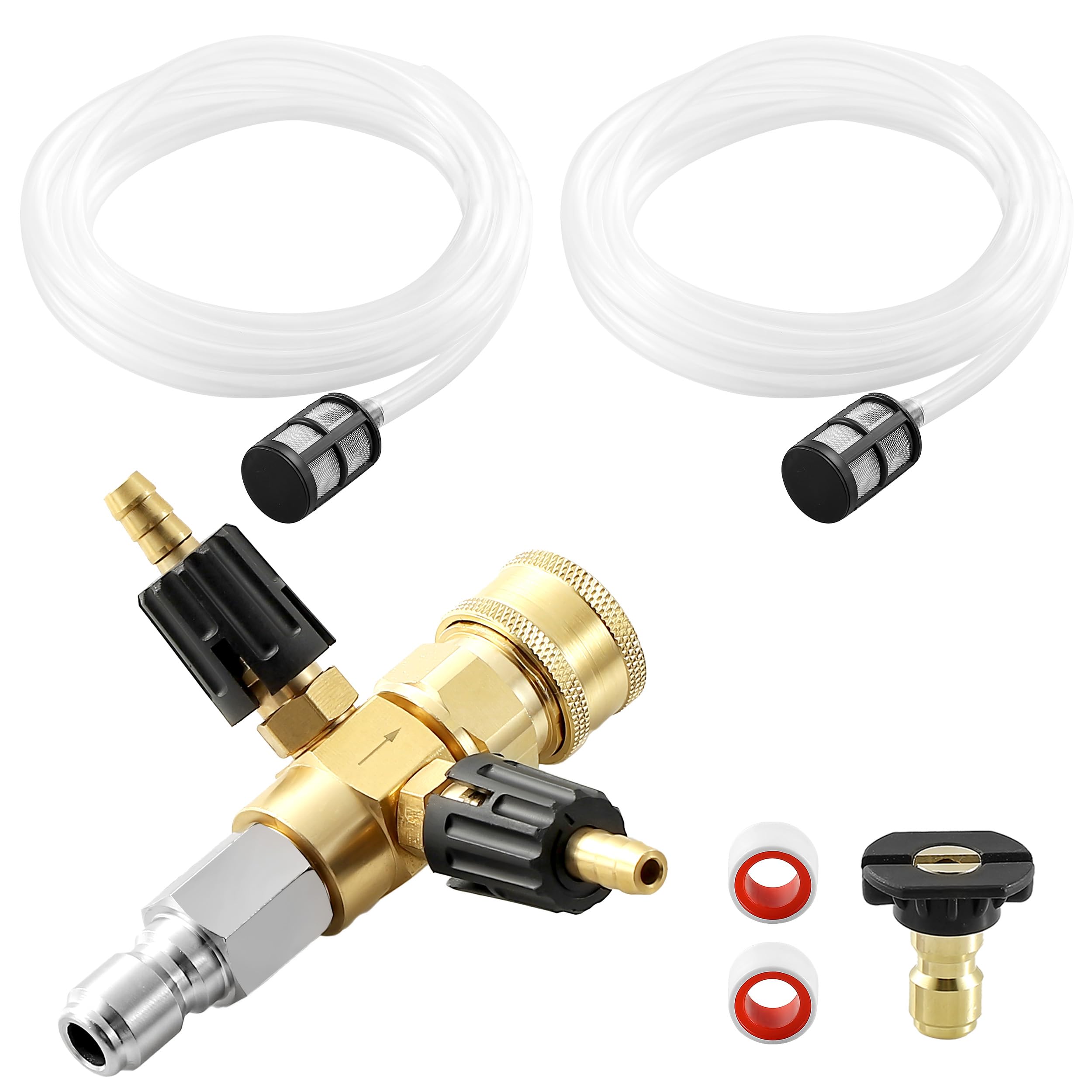 TasuoX downstream injector dual-head closeup with independent valves for dual-solution cleaning.