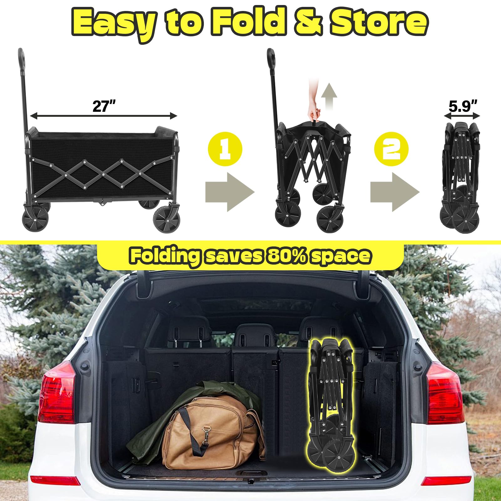 TATAANTY collapsible wagon using 600D Oxford fabric withstands sun and rain.