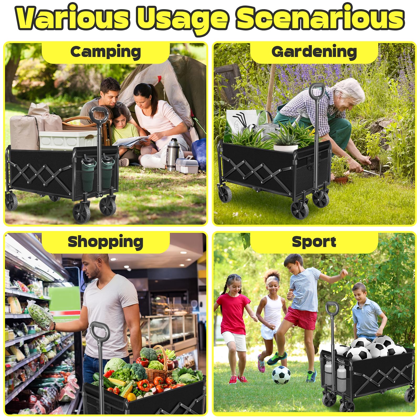 TATAANTY collapsible wagon steel frame provides durable outdoor support.