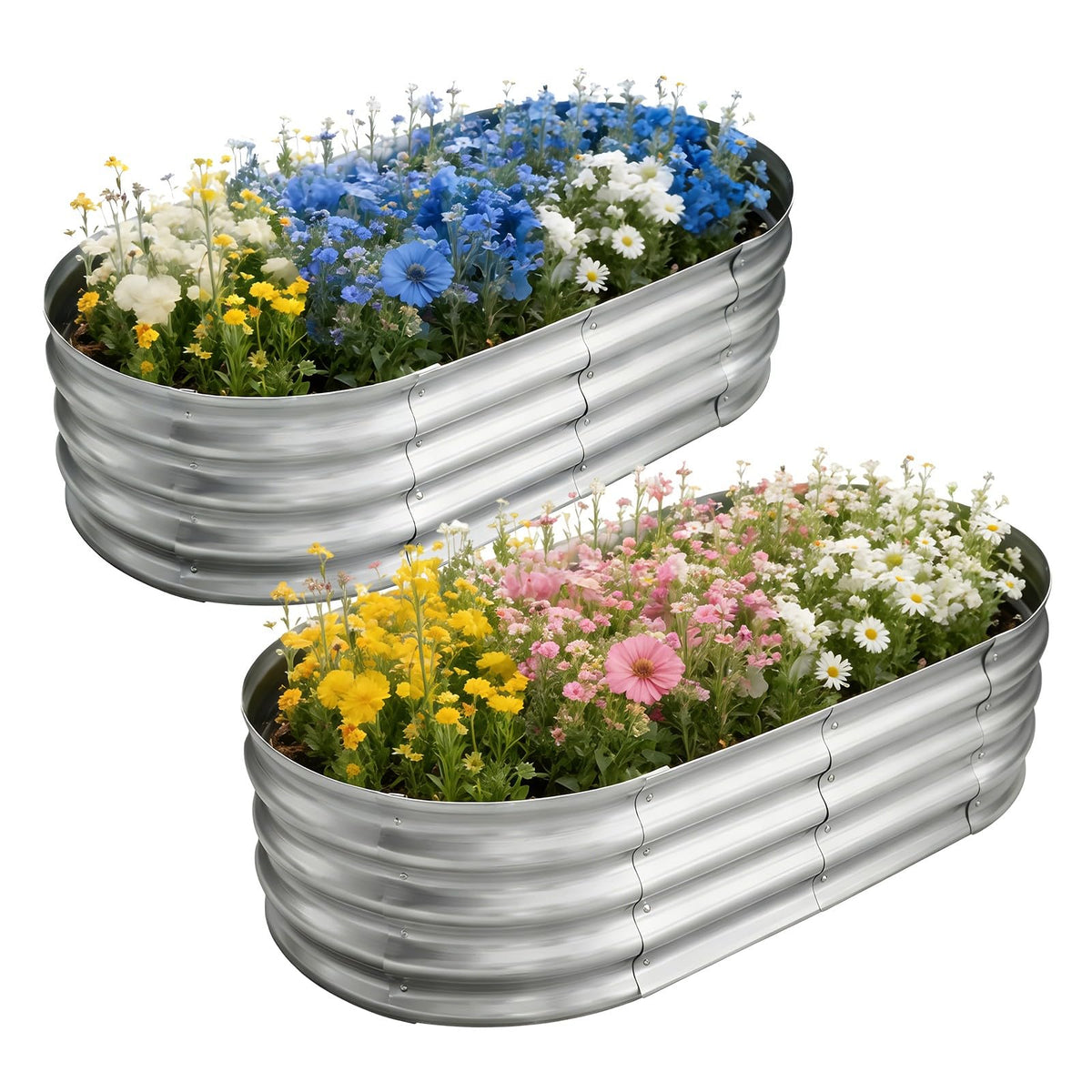 TATAANTY galvanized raised bed with oval design for ergonomic gardening.