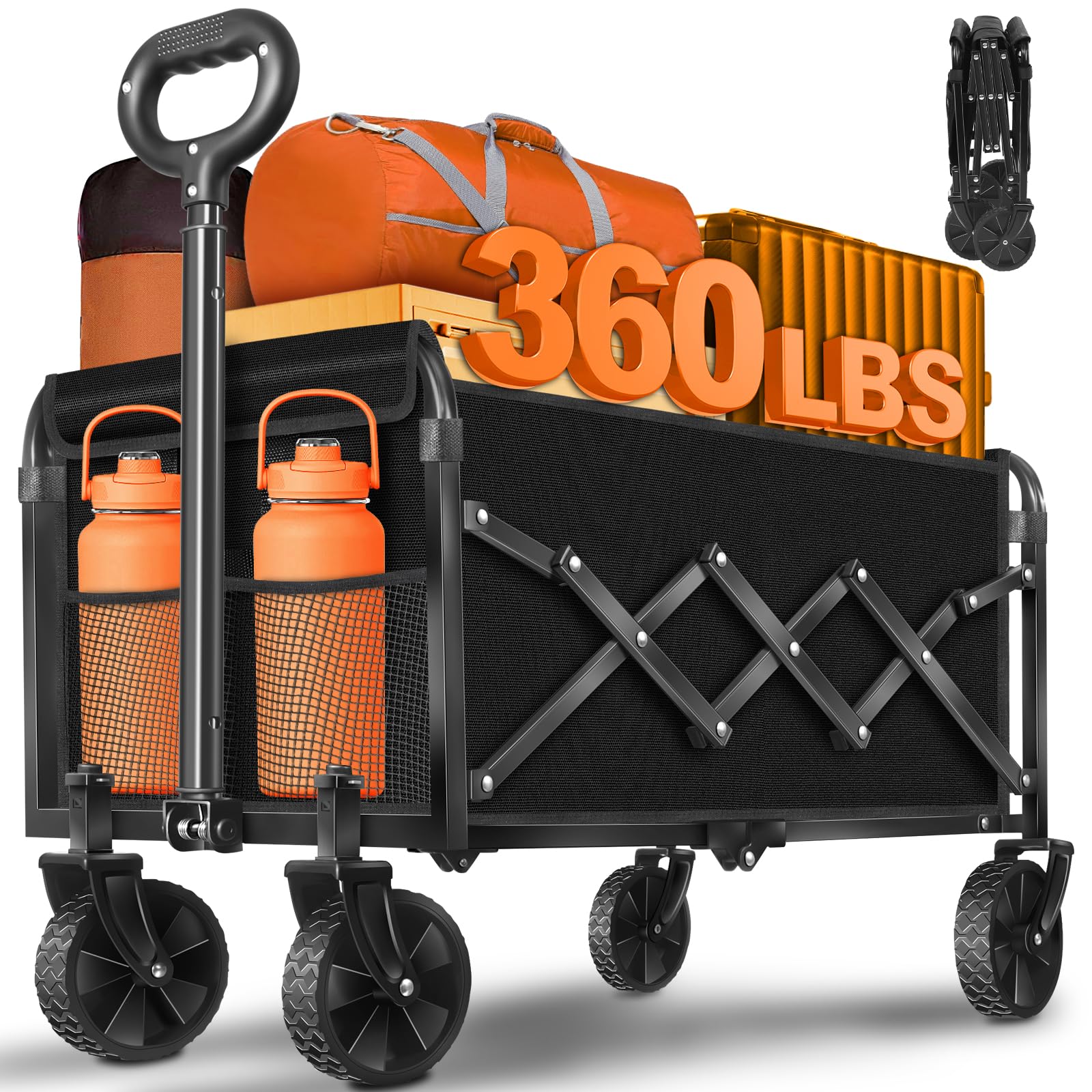 TATAANTY foldable wagon folded for compact storage and easy car trunk fit.