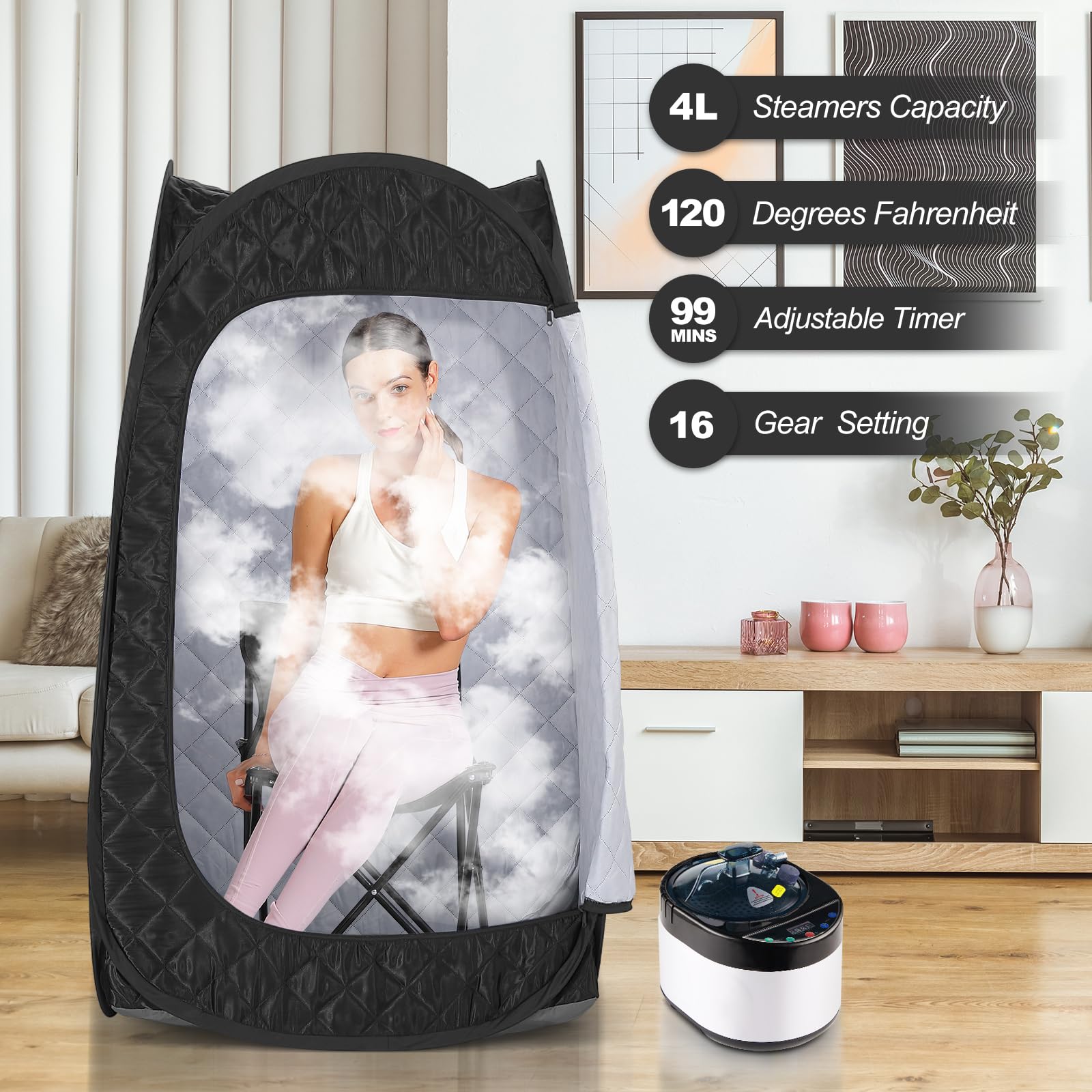TaTalife portable sauna tent set up for full-body steam.