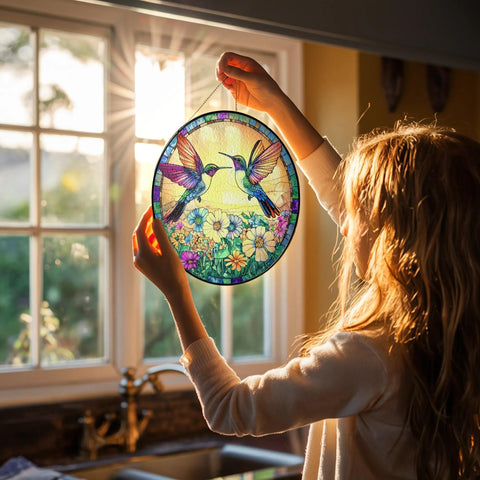 Tatkuink hummingbird garden suncatcher adding color to outdoors