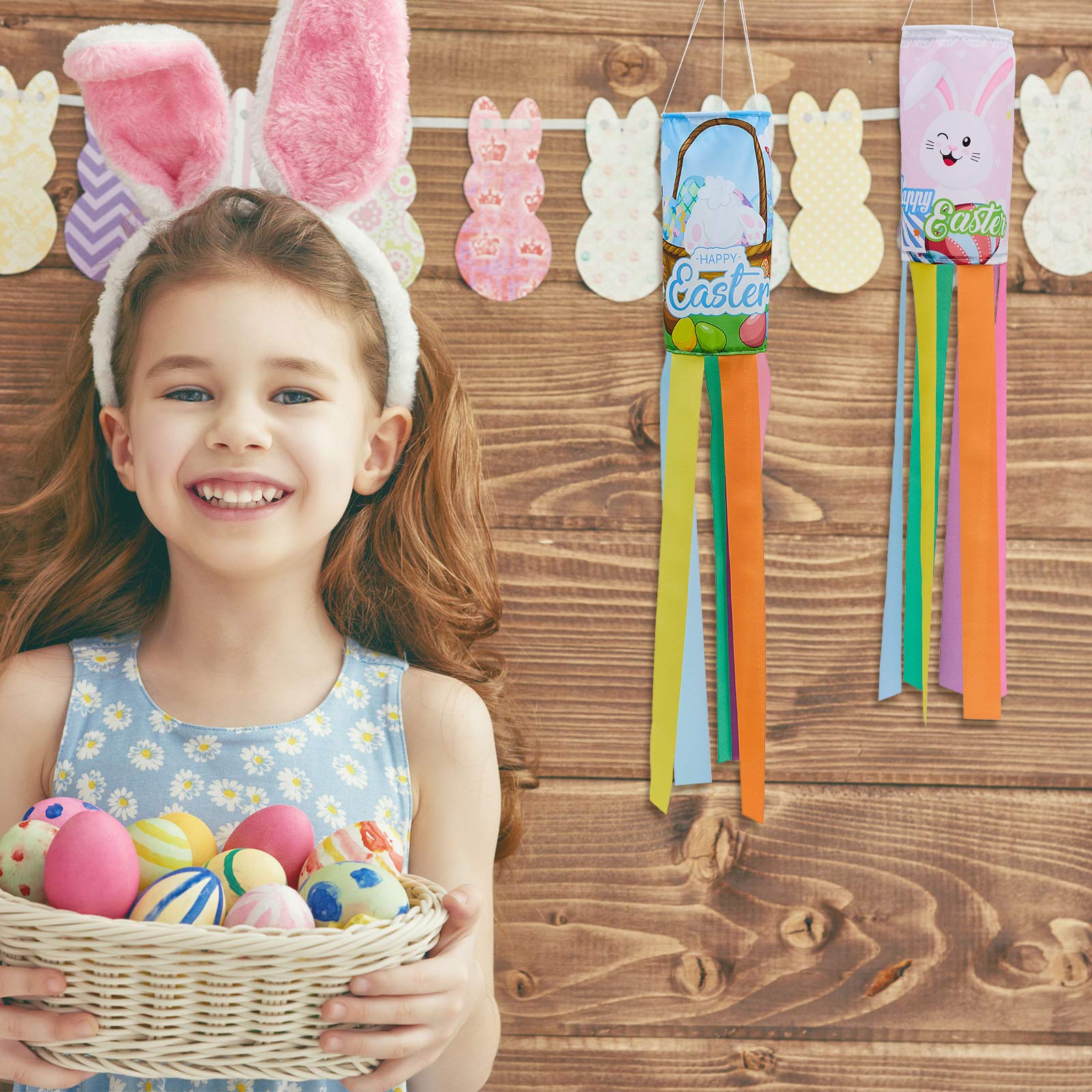Tatuo Easter windsock outdoor display captures breeze with durable, reusable decor.
