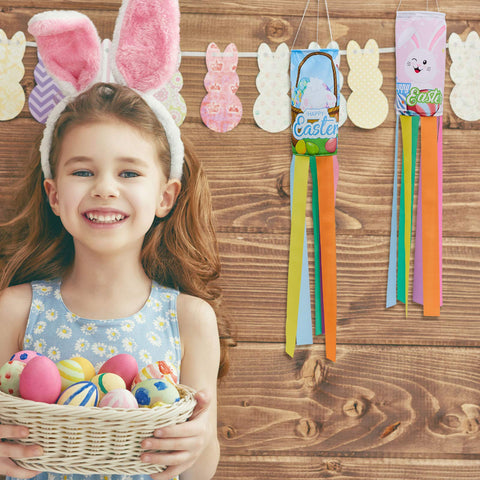 Tatuo Easter windsock outdoor display captures breeze with durable, reusable decor.