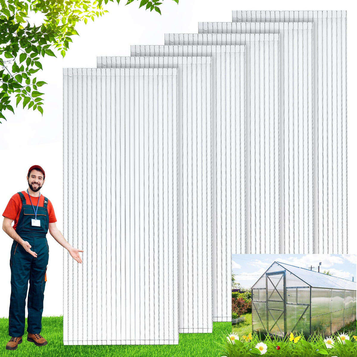 Tatuo greenhouse panel 12-pack thickened sheets for durable roof coverage.