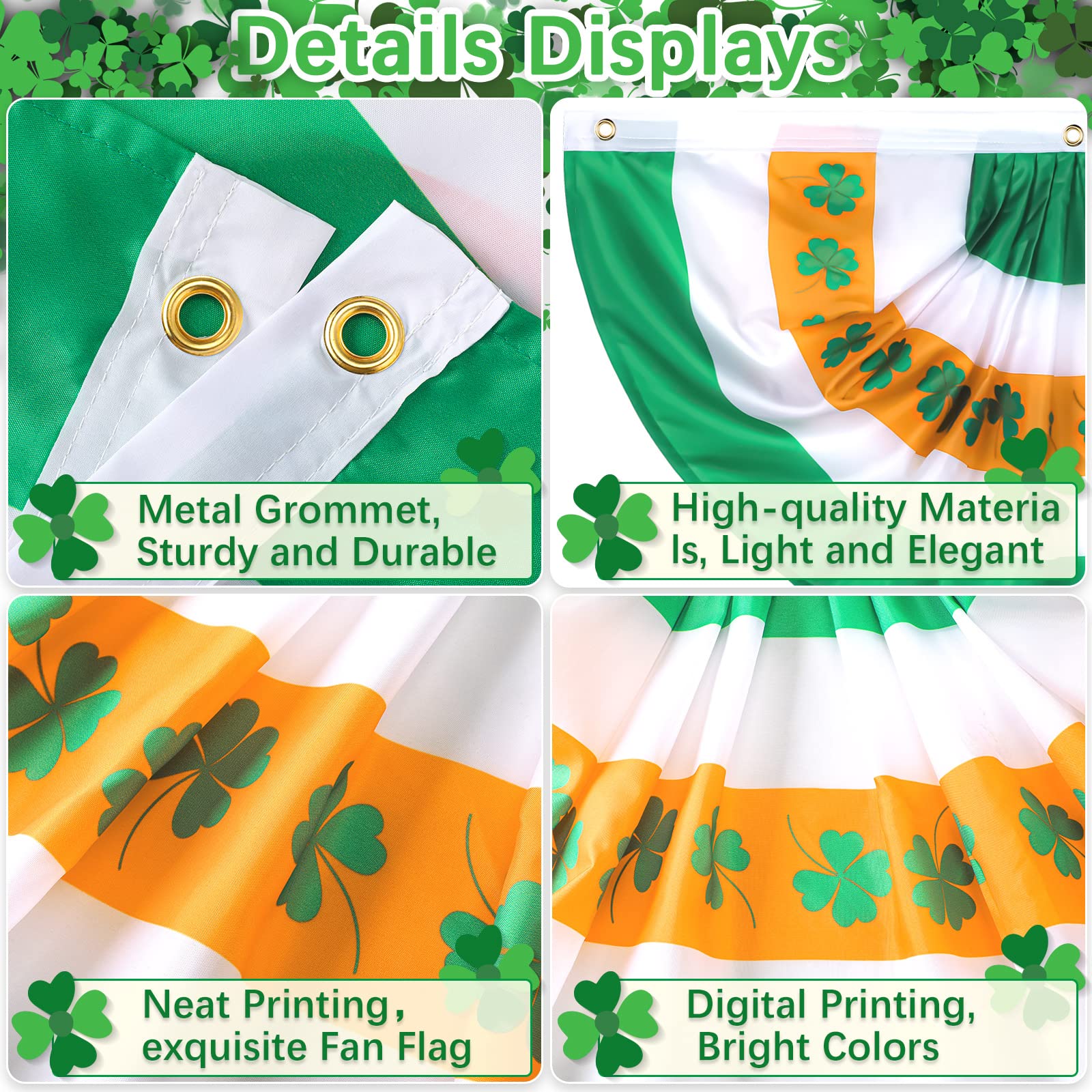Shamrock-themed pleated fan flag by Tatuo for porch or garden