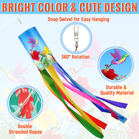 Tatuo outdoor decor windsock featuring hummingbirds and flowers