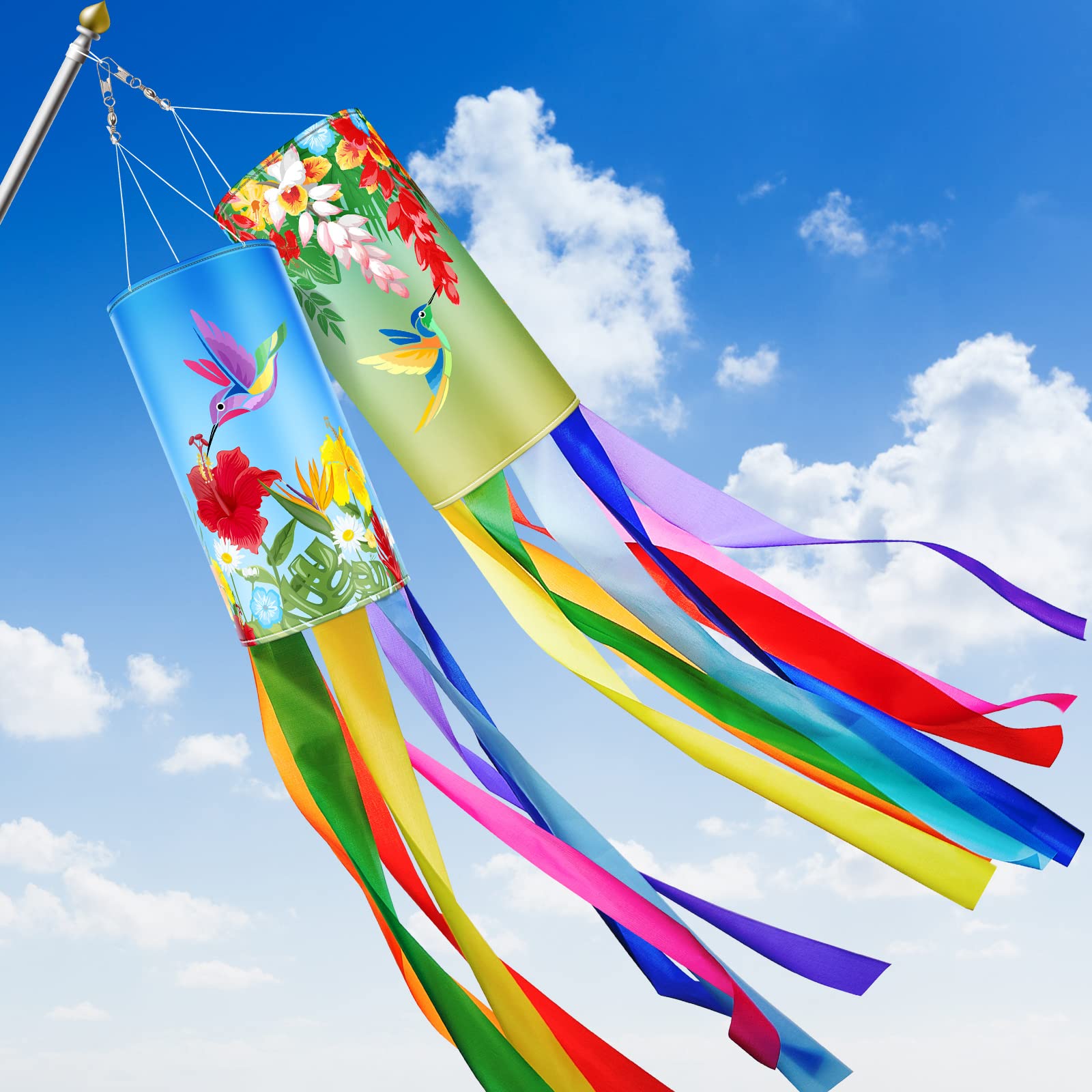 Tatuo twin hummingbird windsock with bright colors for yard decoration