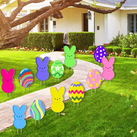 taupphoo Easter bunny yard sign pink with stake, playful accent for welcoming front yards