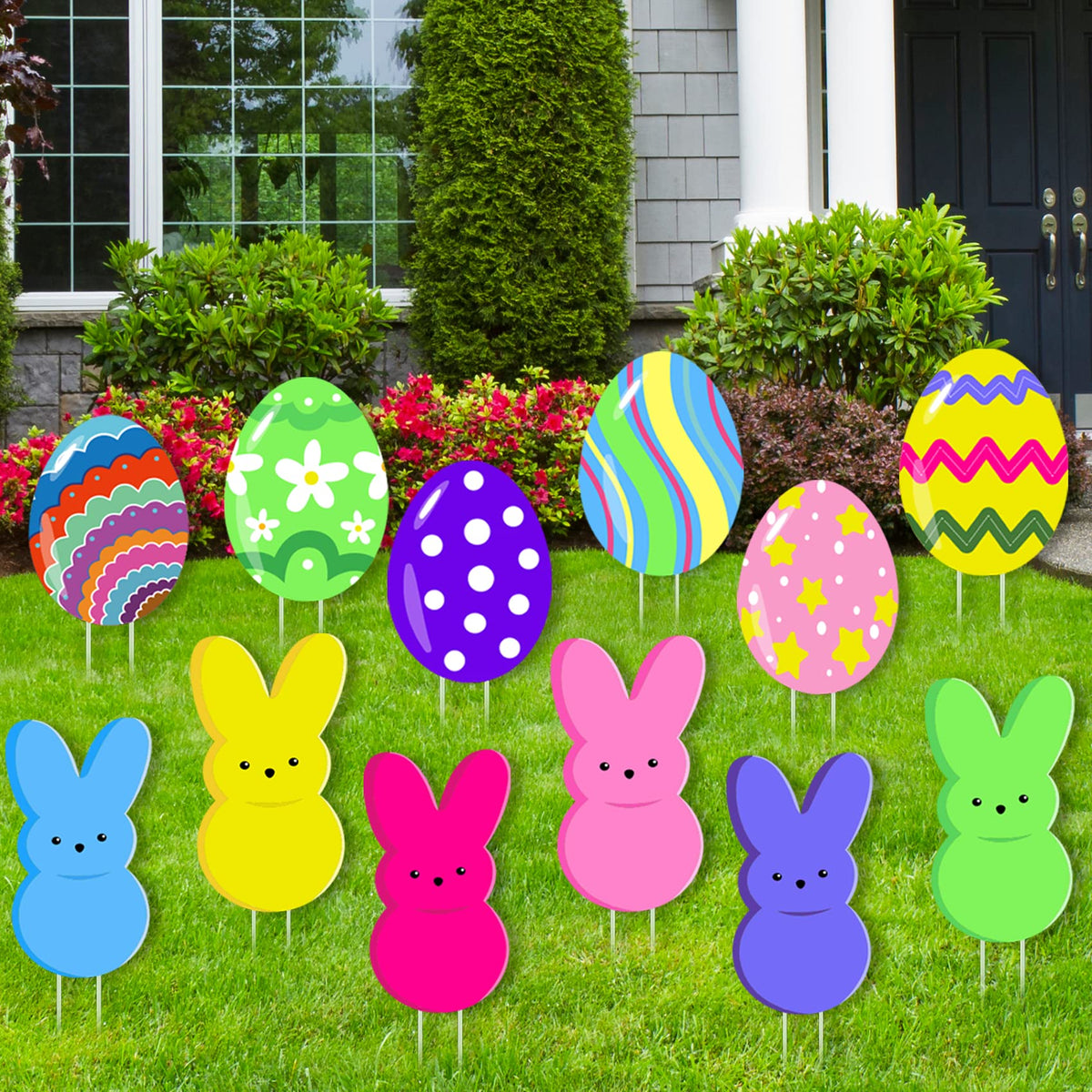 taupphoo Easter bunny yard sign purple with stake, adds festive color to your lawn display
