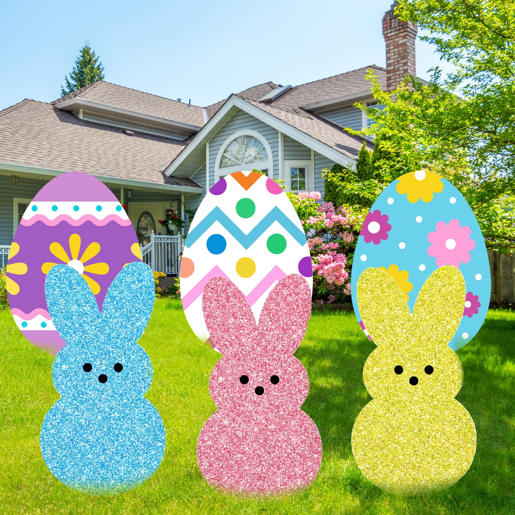 taupphoo easter egg bunny yard signs set enhances garden display