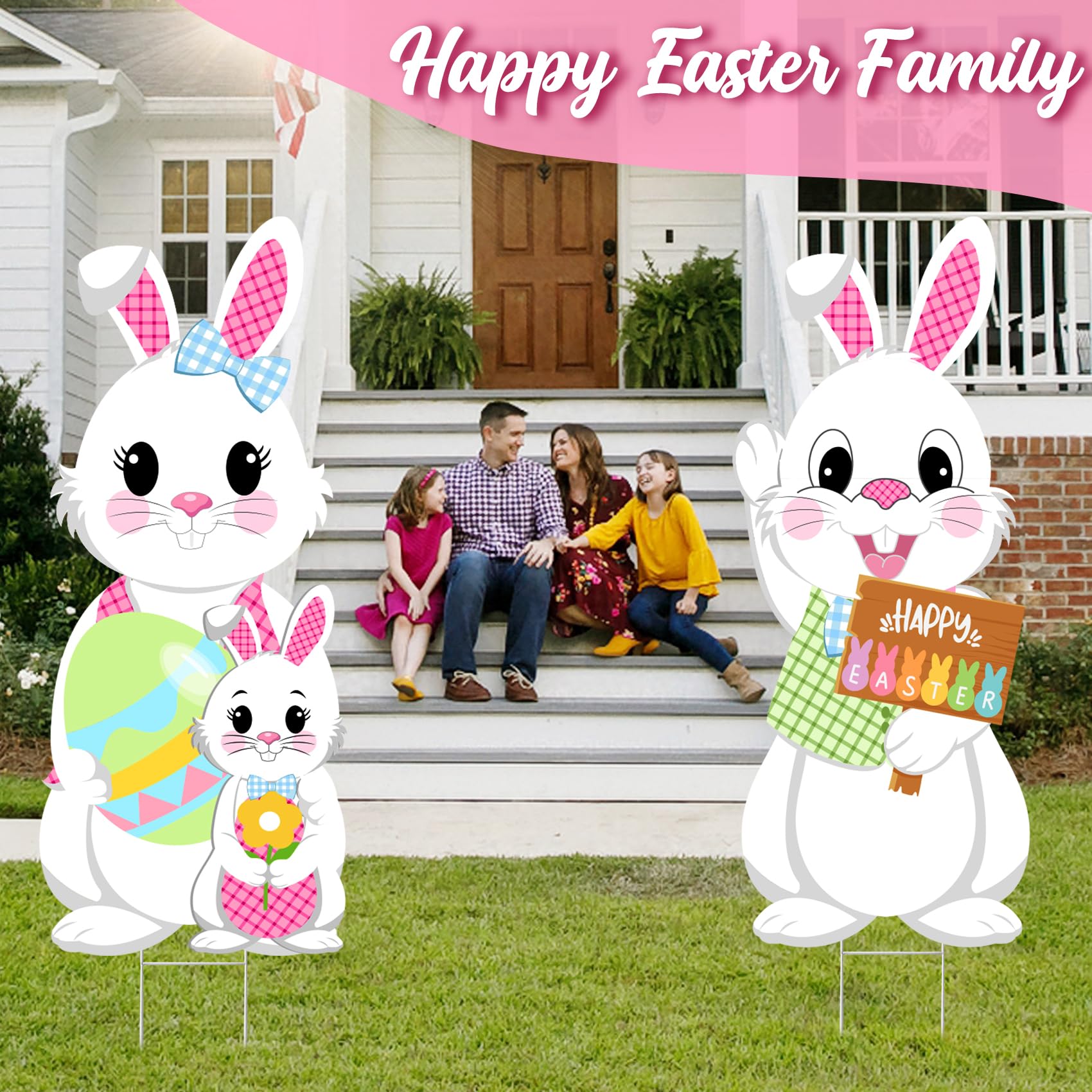 Taupphoo H-stake assembly secures the bunny sign for a sturdy outdoor display.