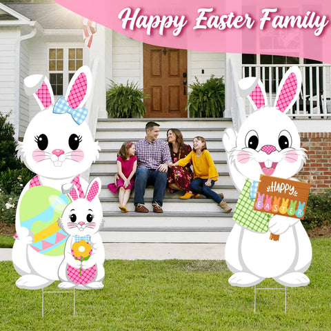 Taupphoo H-stake assembly secures the bunny sign for a sturdy outdoor display.