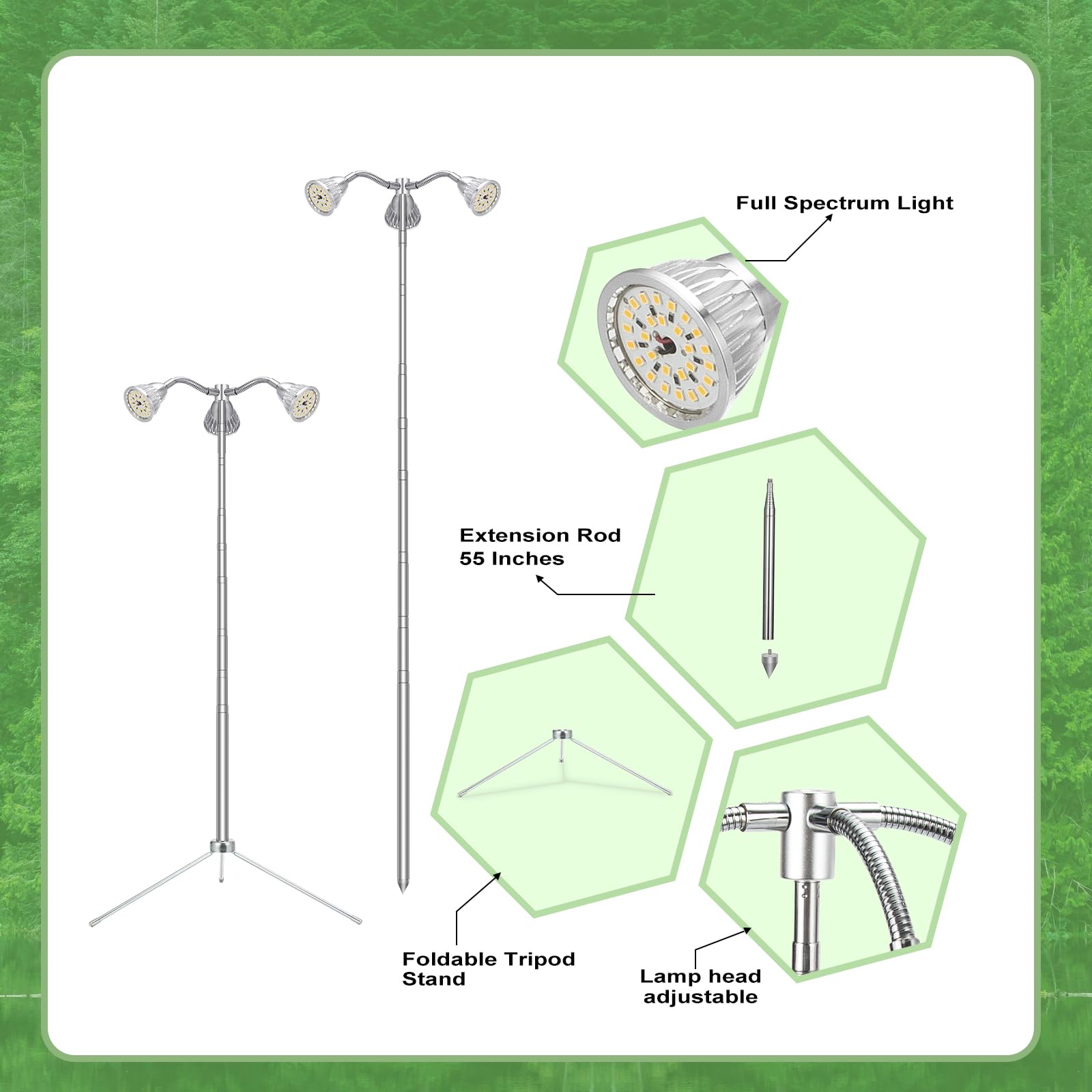 TAURUSY Grow Light detachable tripod shown mounted in a plant pot for instant setup.