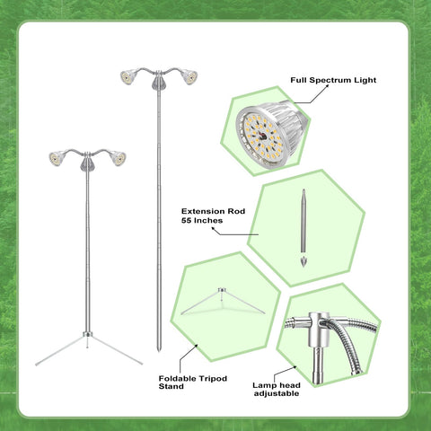 TAURUSY Grow Light detachable tripod shown mounted in a plant pot for instant setup.