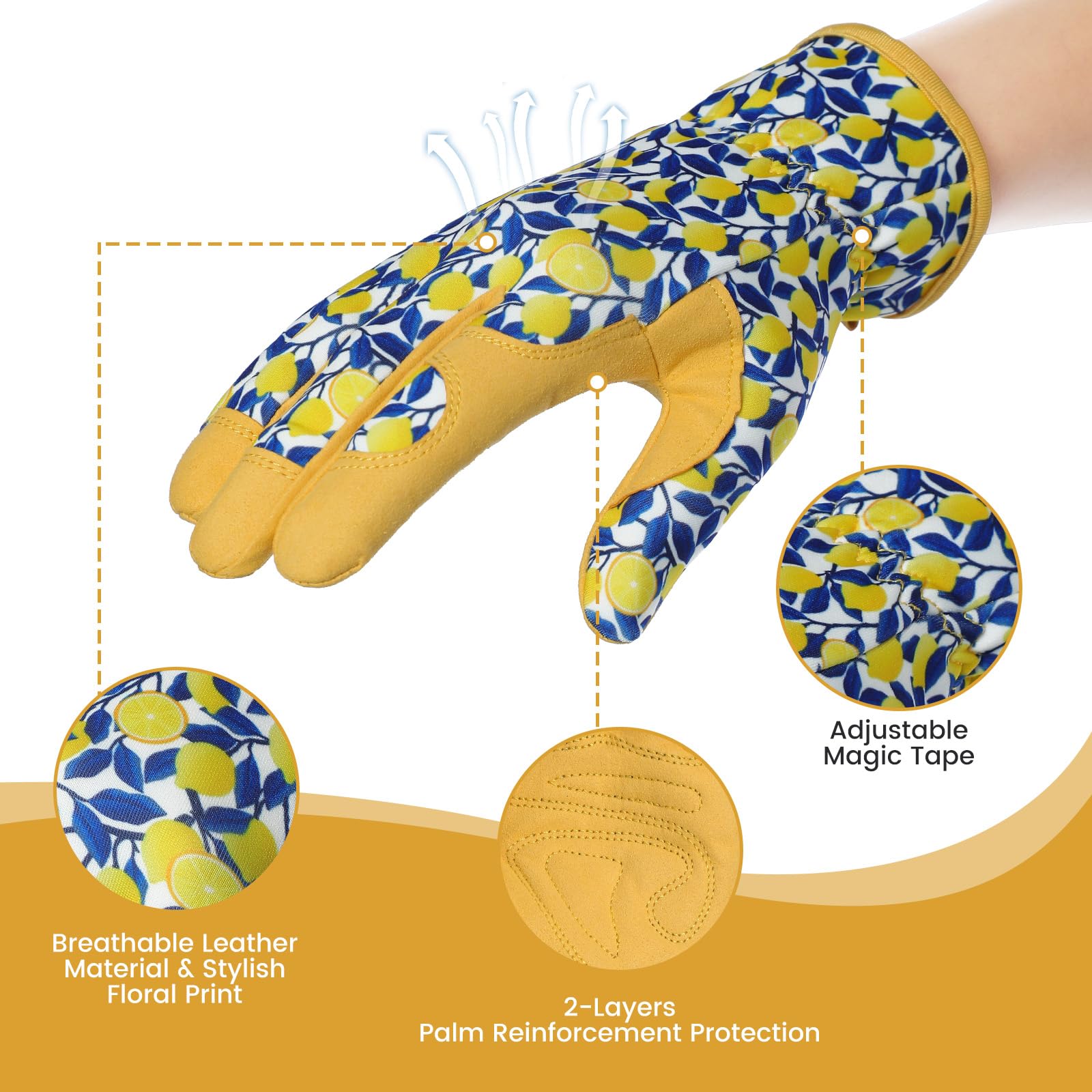 Tavaleu breathable back fabric keeps hands cool during long garden sessions.