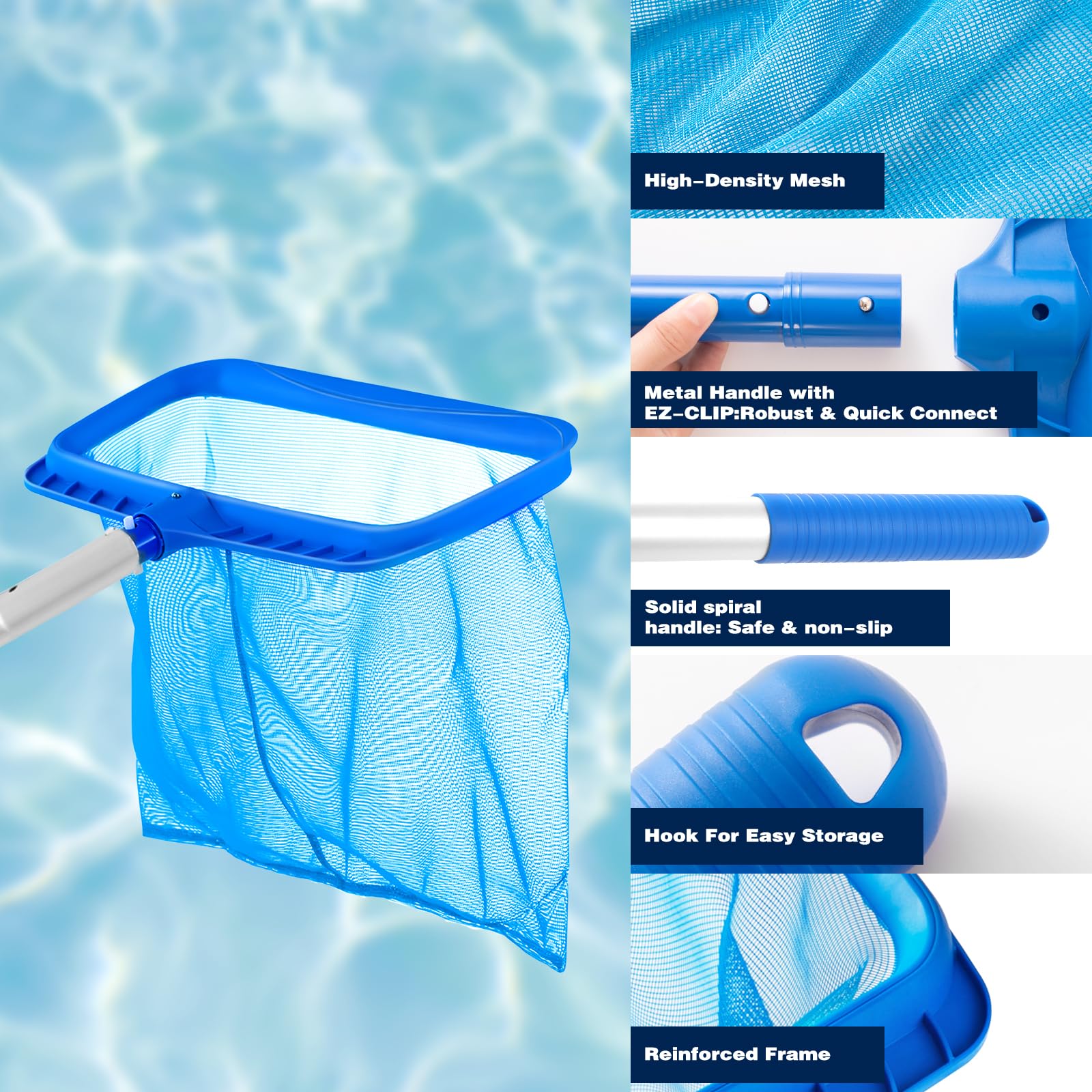 Tavaleu Pool Skimmer 55-5 inch pole extends reach to hard-to-clean areas.