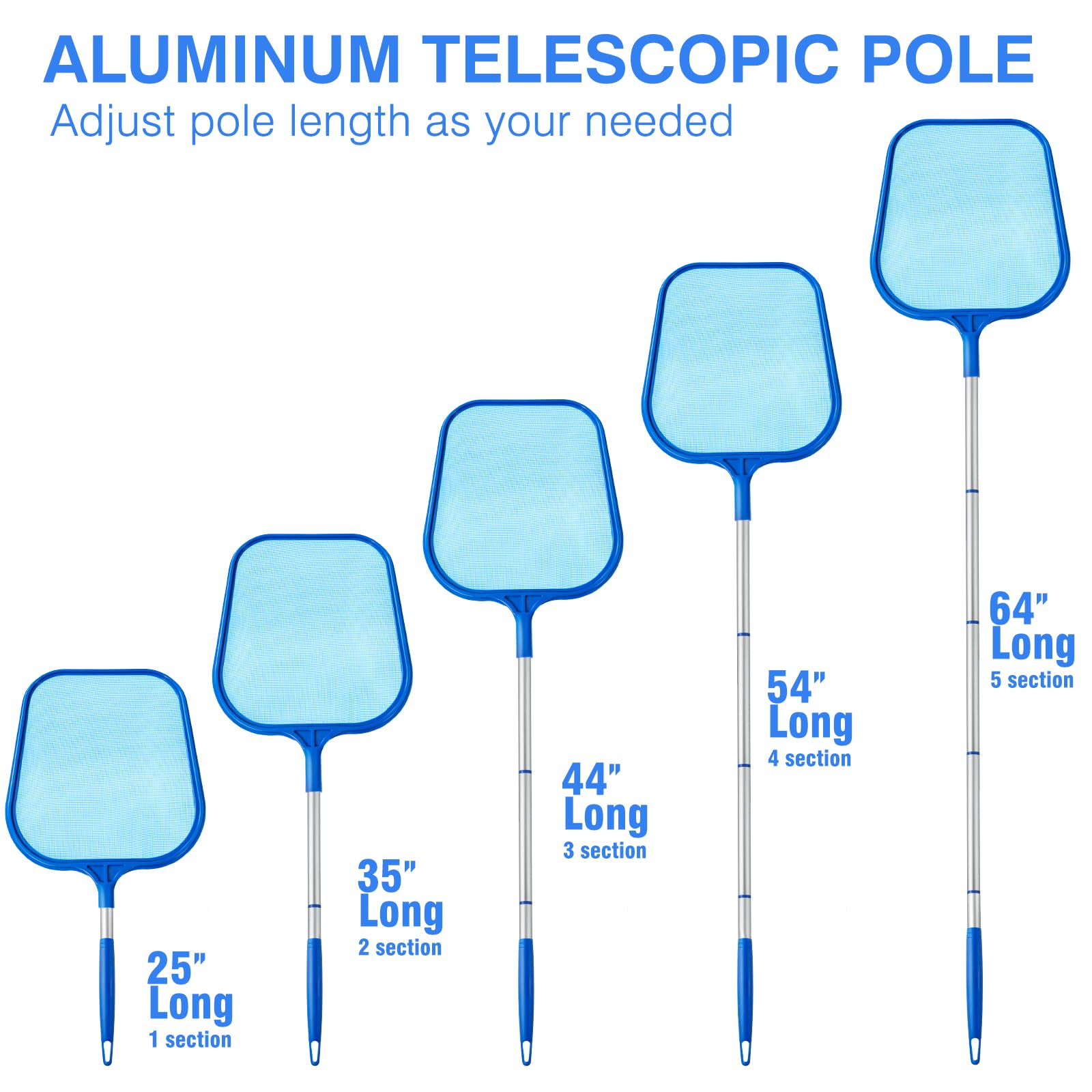 64-inch extended Tavaleu pole helps reach pool edges and corners.