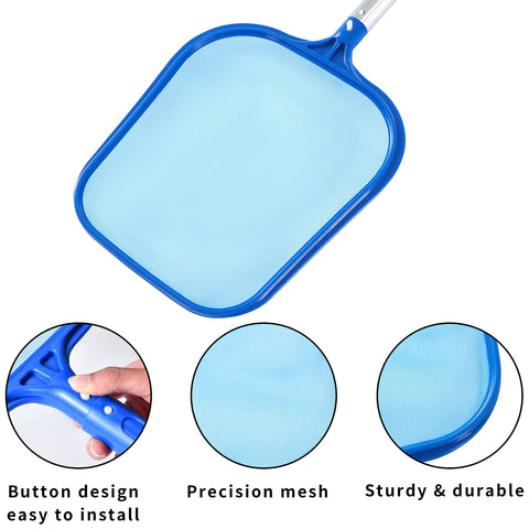 Tavaleu Pool Skimmer easy-attachment attaches to most poles for quick setup.