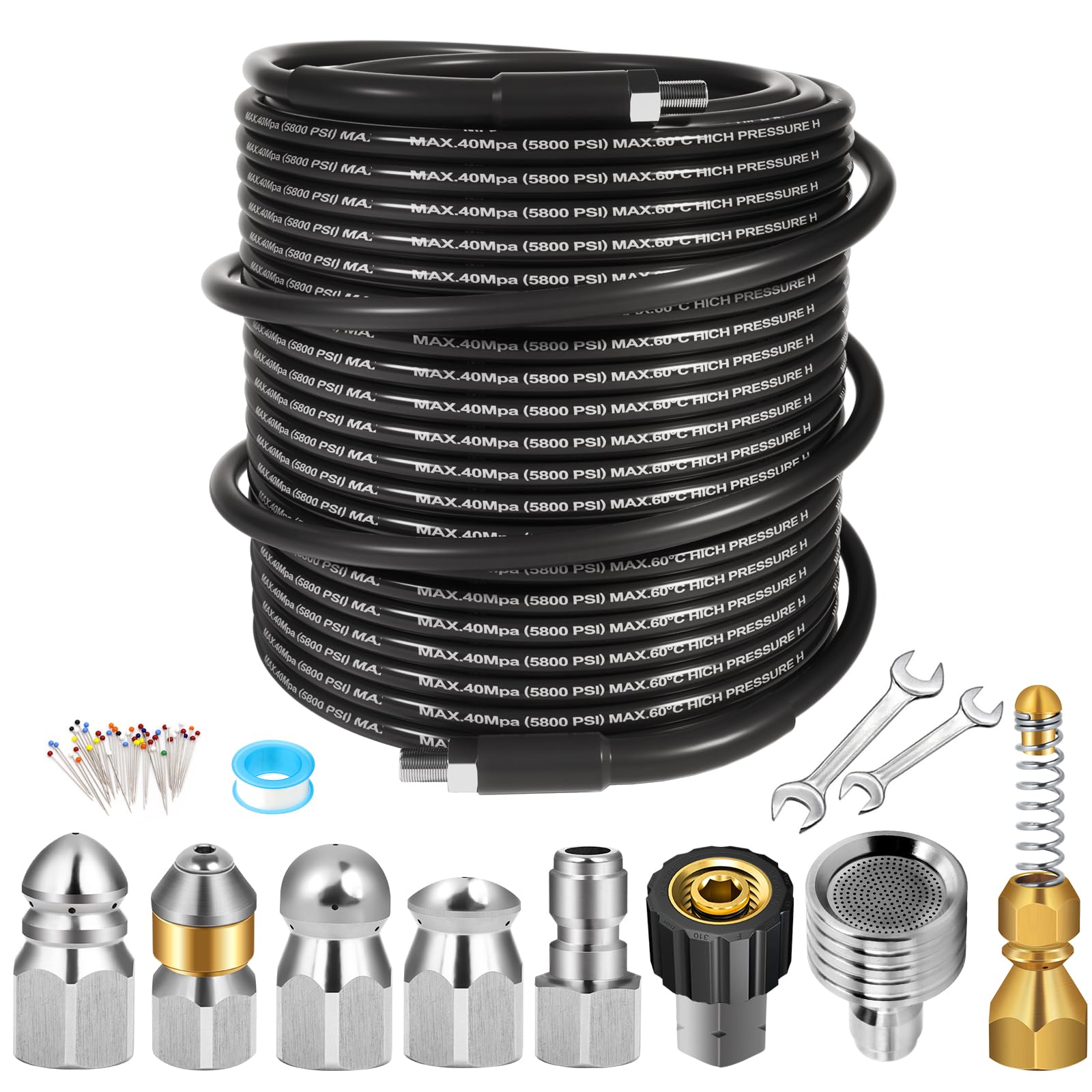Tayapura 110ft sewer jetter hose ready for high pressure drain clearing