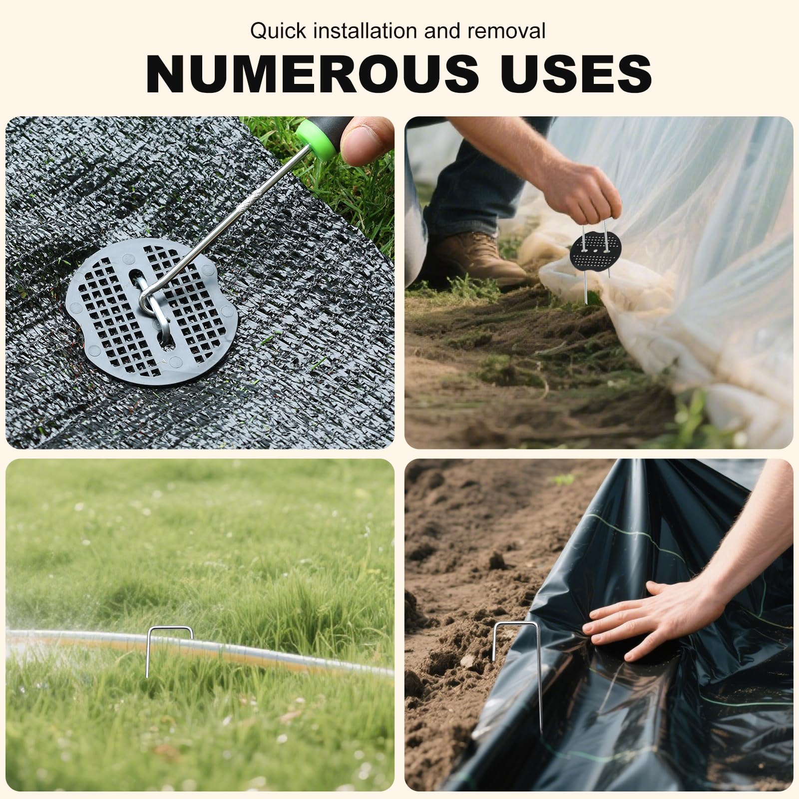 TAYLOON six-inch stakes ideal for turf and fabric fixation.