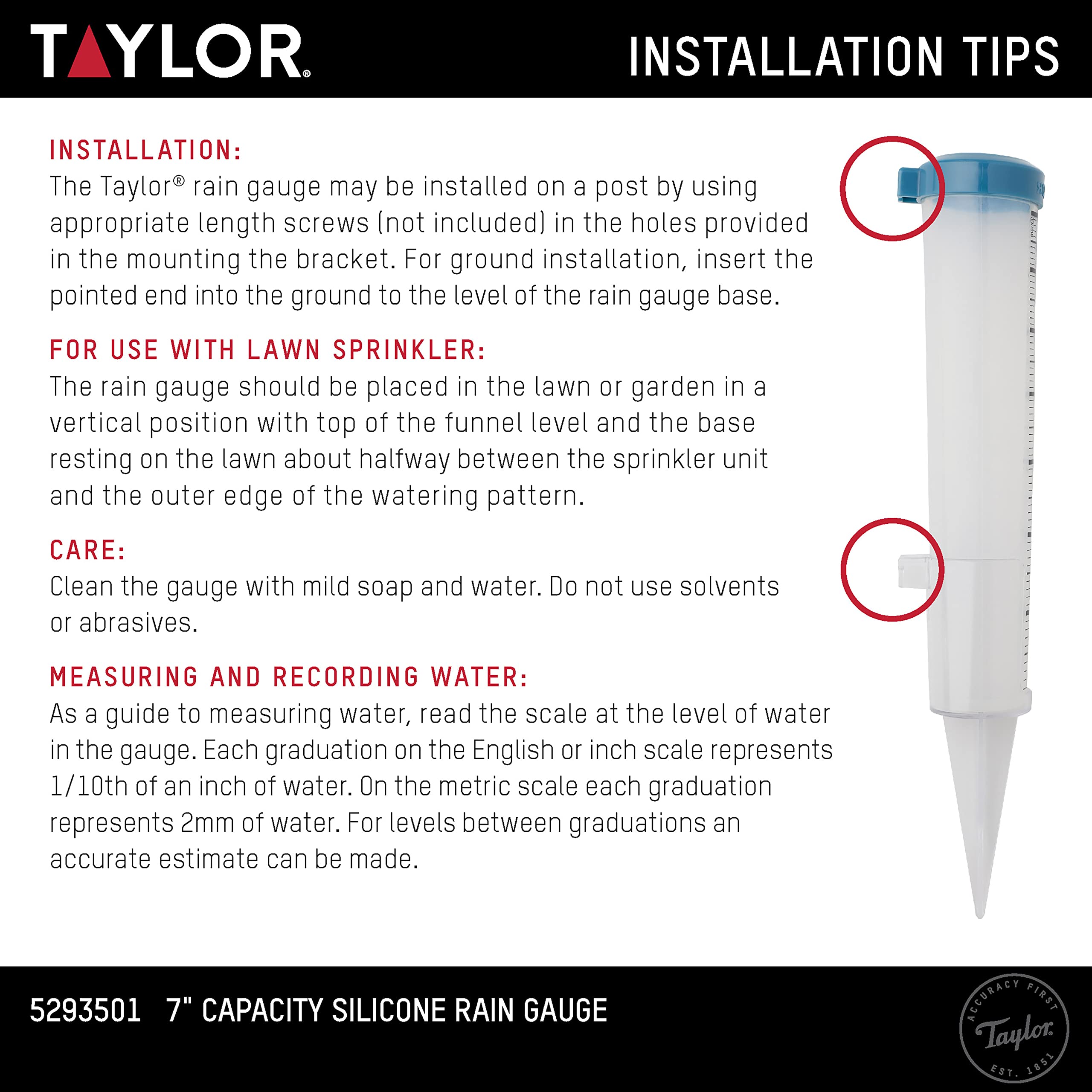 Taylor backyard friendly teal rain gauge used for garden planning