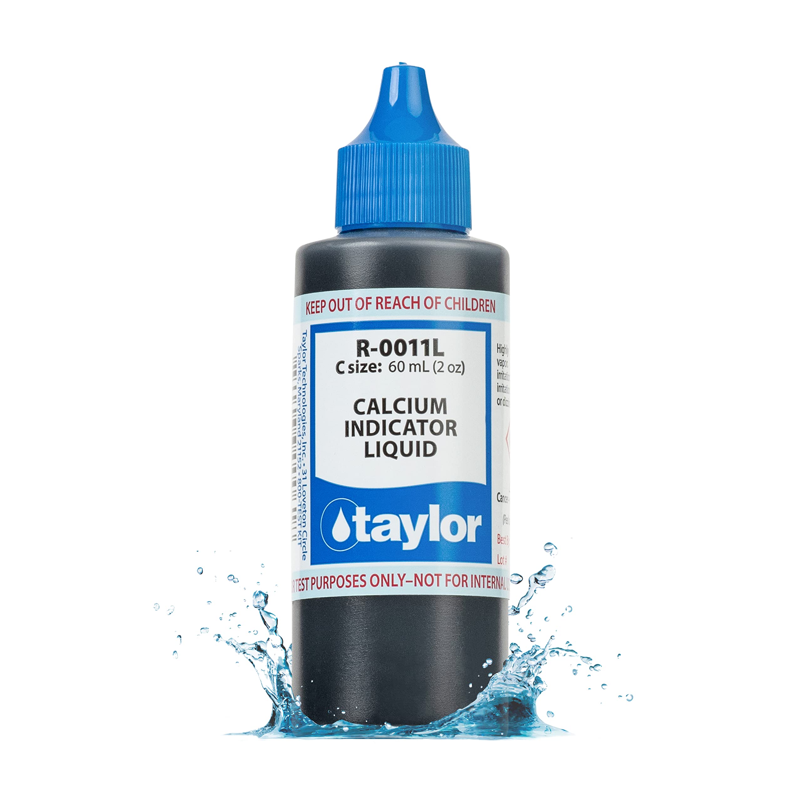Taylor calcium indicator liquid refill bottle for pool testing, supports easy calcium hardness checks.