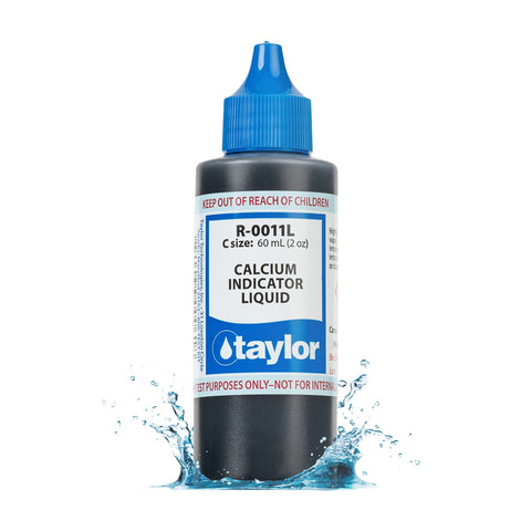 Taylor calcium indicator liquid refill bottle for pool testing, supports easy calcium hardness checks.