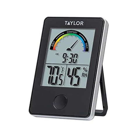 Taylor digital indoor thermometer and hygrometer with clear temperature and humidity readings.