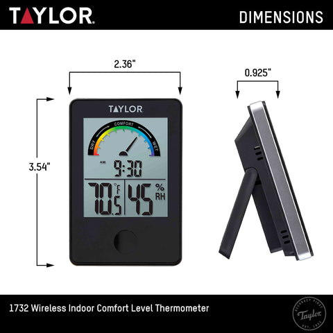 Taylor humidity range from 20 to 90 percent fits indoor environments.