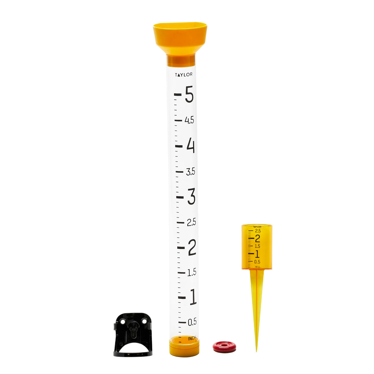 Taylor Jumbo JR rain gauge with visible red indicator for easy readings from afar