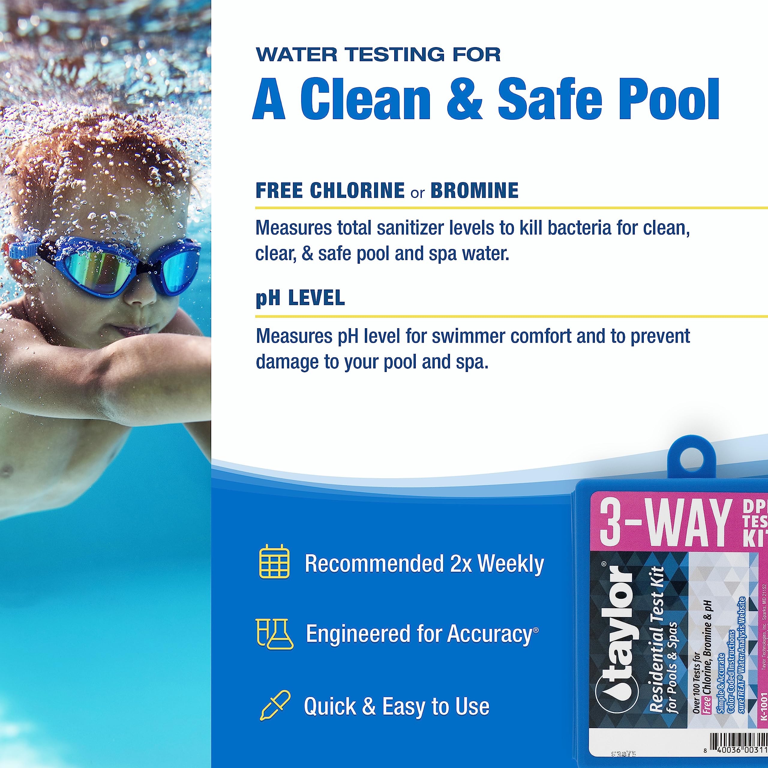 Taylor K-1001 chlorine test vial for quick reading accuracy.