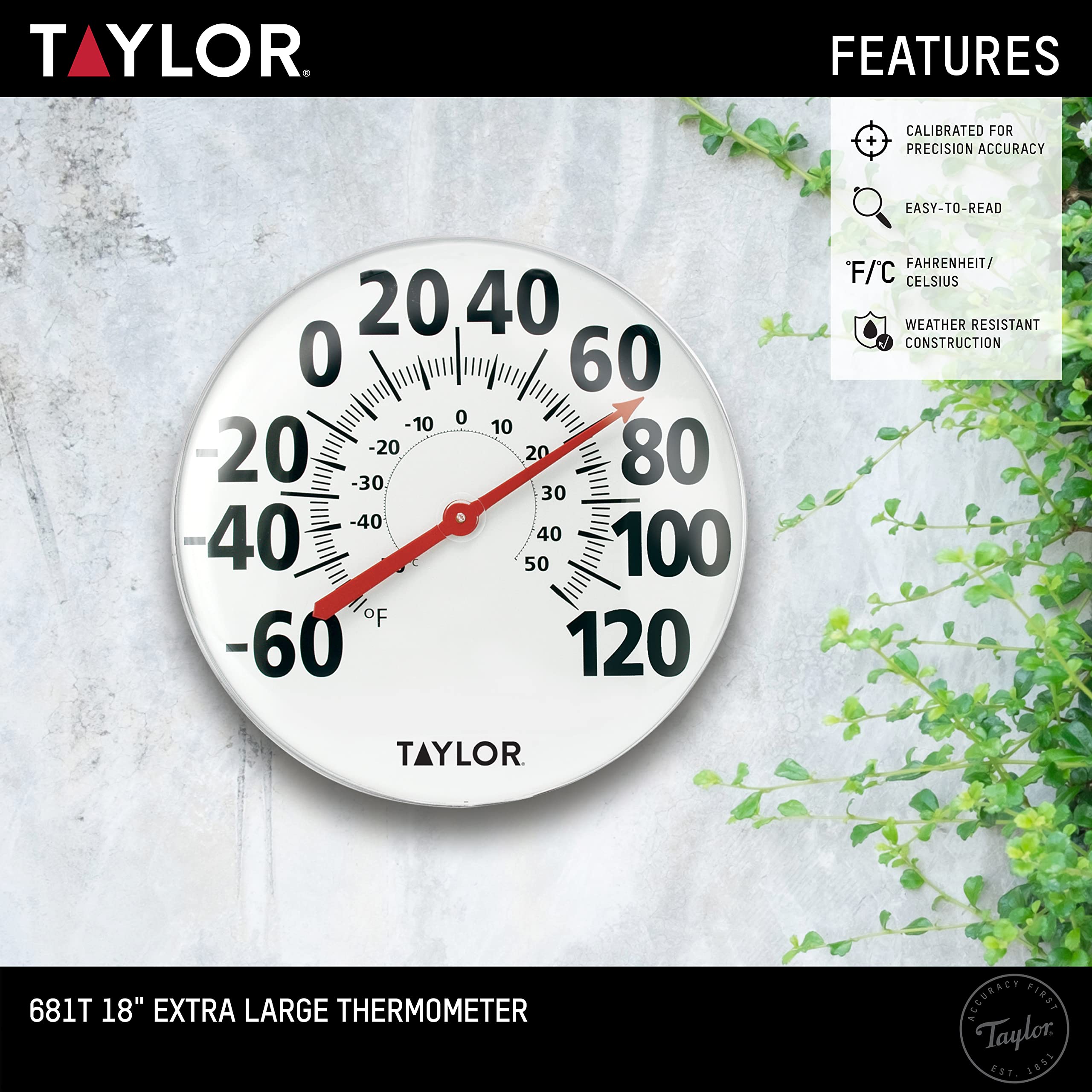 Taylor metal wall thermometer suitable for indoor and outdoor use
