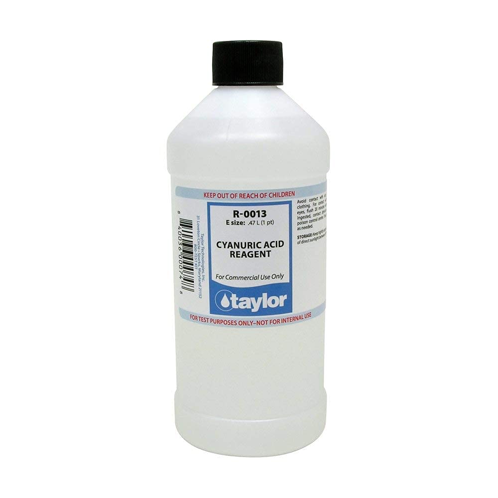 Taylor of London R-0013-E cyanuric acid bottle, convenient pool-testing replenishment for safer spa and pool use.