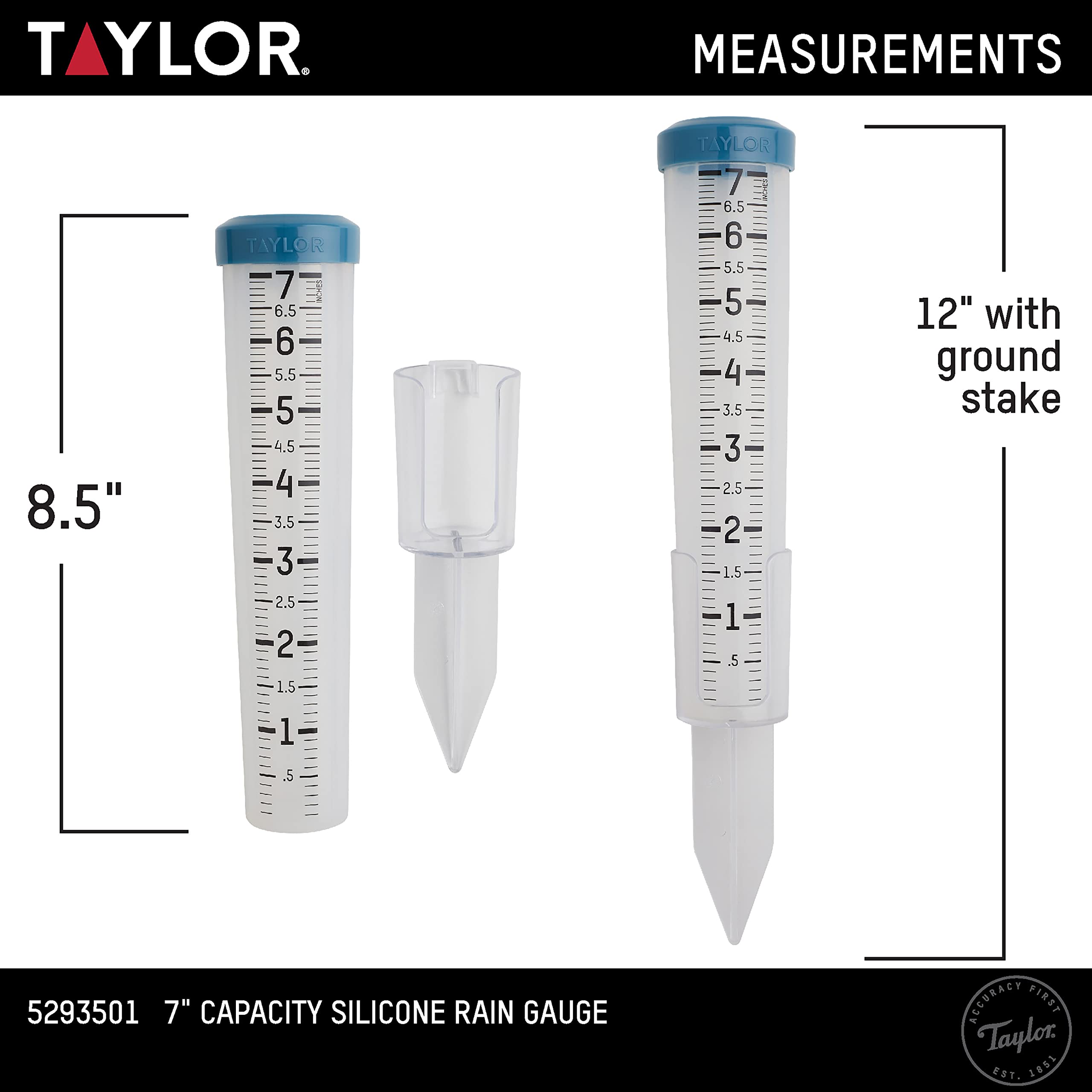 Taylor one tenth inch increments provide precise rainfall readings