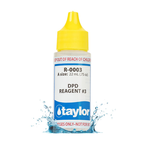 Taylor Reagent #3 0.75 oz bottle front view for reliable chlorine testing.