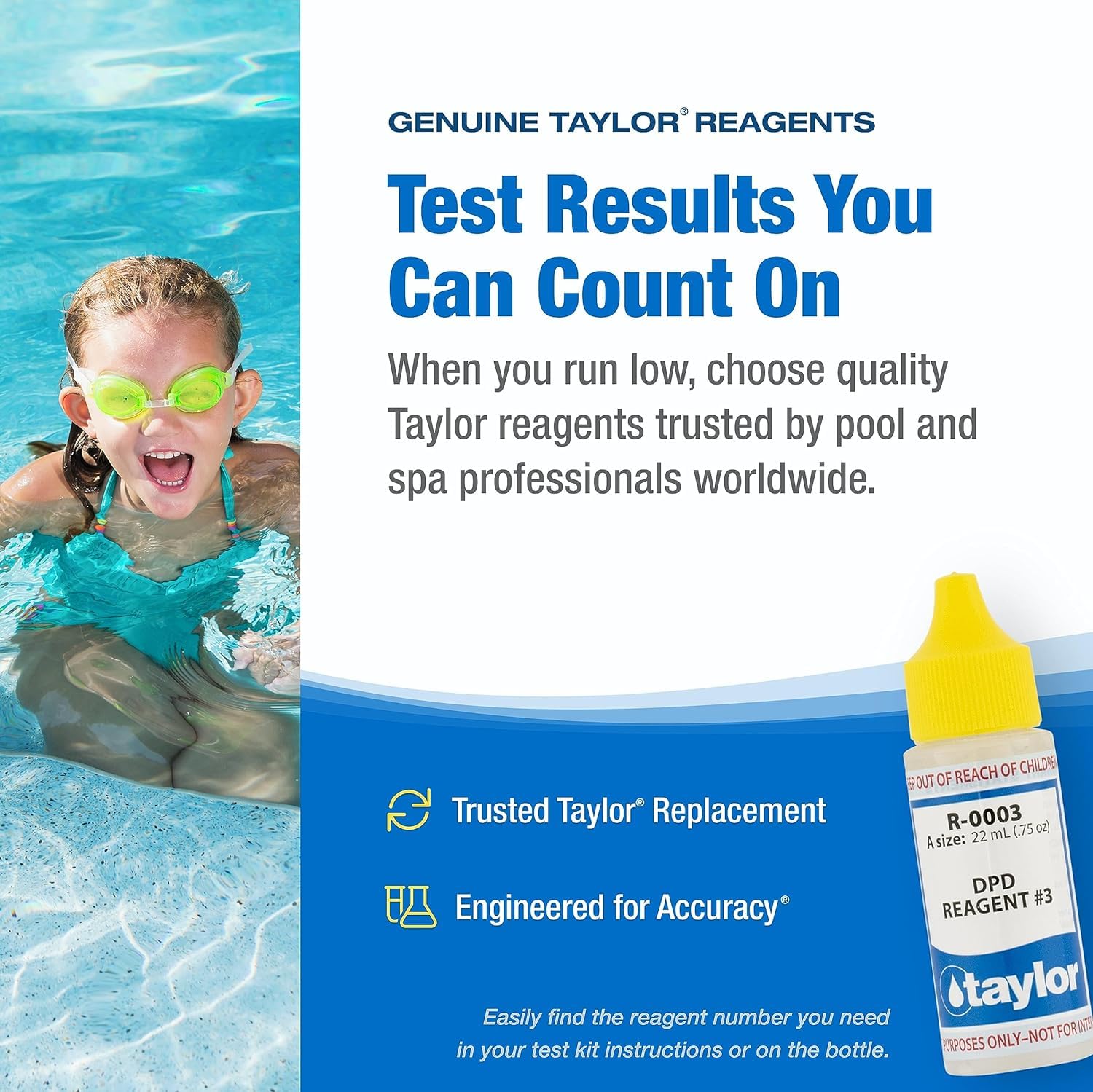 Taylor Reagent #3 bottle with label next to test kit.