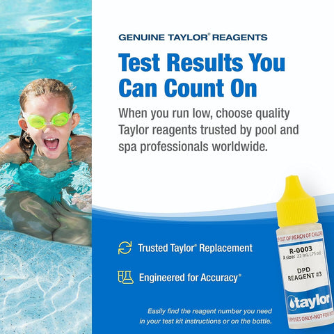 Taylor Reagent #3 bottle with label next to test kit.